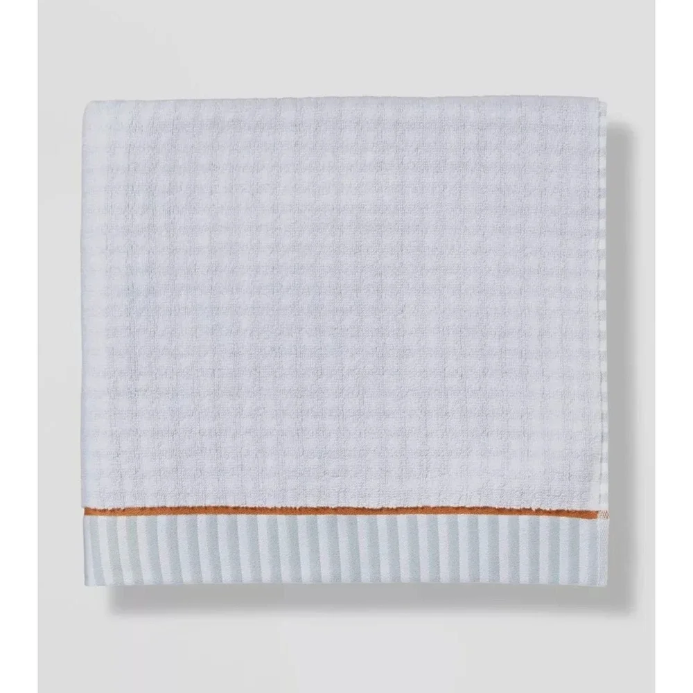 NWT Threshold 2PC 100% Cotton Bath Towel Traditional Gingham Plaid Blue/White‎